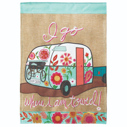 Double Applique Floral Caravan Embroidered Outdoor Garden Flag - 18" x 13" - IMAGE 1