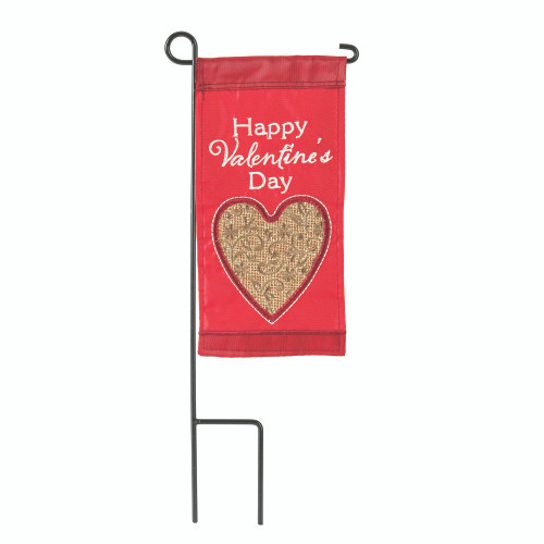 Red and White Double Applique Happy Valentine's Day Outdoor Garden Flag with Pole 8.5" x 4" - IMAGE 1