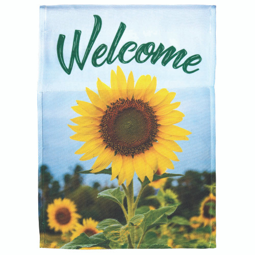 Yellow and Green Welcome Sunflower Outdoor House Flag 44" x 30" - IMAGE 1