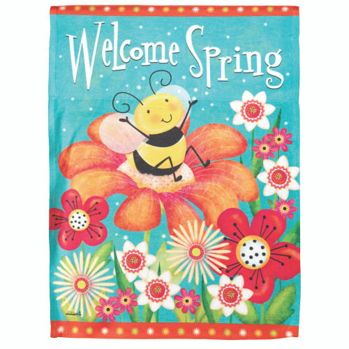 Welcome Spring Floral Sublimated Outdoor House Flag - 44" x 30" - IMAGE 1