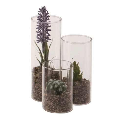 5" Artificial Spring Succulents with 3-Tier Glass Vase - IMAGE 1