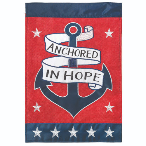 Red and Navy Blue Anchored in Hope Outdoor Garden Flag 18" x 13" - IMAGE 1