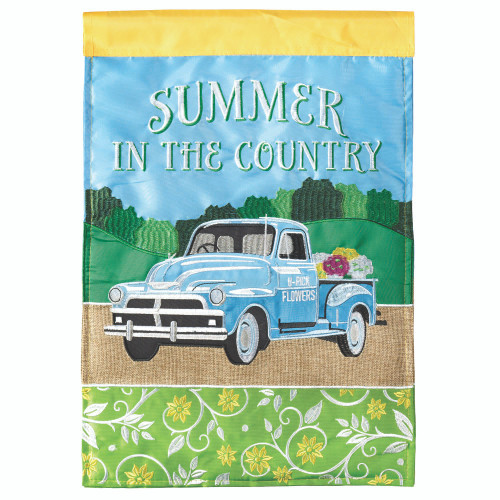 Double Applique Summer In The Country Embroidered Outdoor House Flag - 42" x 29" - IMAGE 1