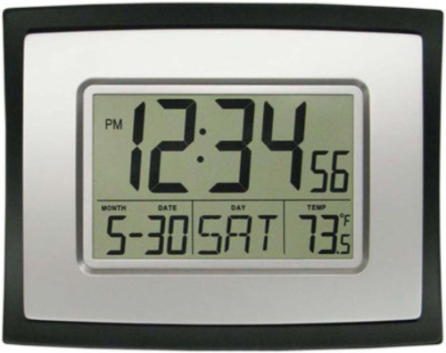 8.5" Black and Gray Digital Wall Clock with Temperature and Calendar - IMAGE 1