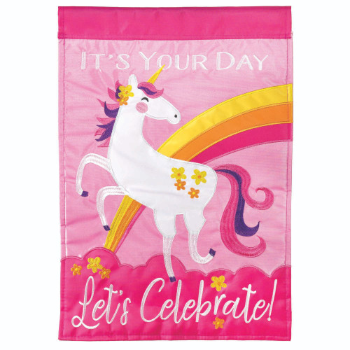 Embroidered It's Your Day Unicorn Outdoor Garden Flag - 18" x 13" - IMAGE 1
