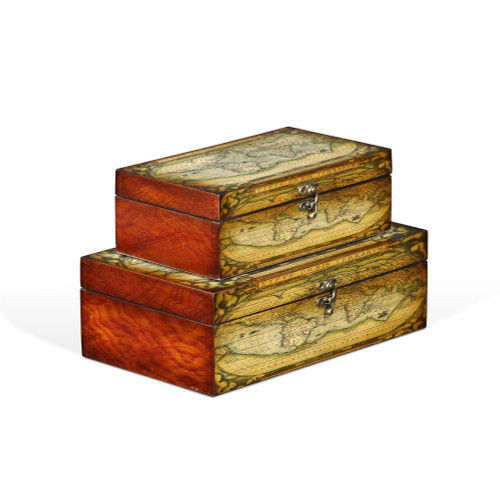 Set of 2 Beige and Red Rectangular Treasure Boxes 12" - IMAGE 1