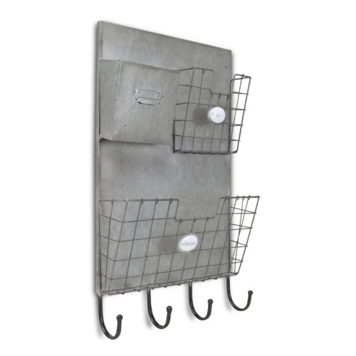 32.5" Silver Wall Organizer with Storage Slots and Bottom Hooks - IMAGE 1