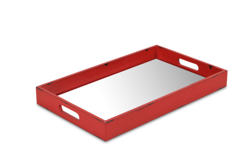 15.75" Red Rustic Serving Tray with Beveled Mirror - IMAGE 1