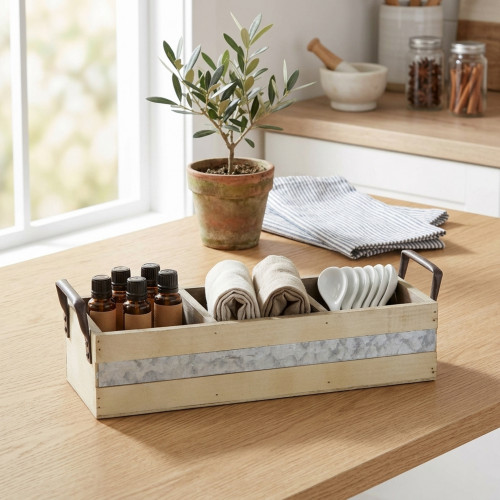 13.25" Rustic White Handmade Storage Caddy - IMAGE 1