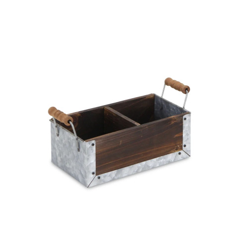 15.75" Brown and Silver Handmade Storage Caddy with Handles - IMAGE 1