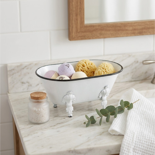 10" White and Black Metal Bathtub Tabletop Decoration - IMAGE 1