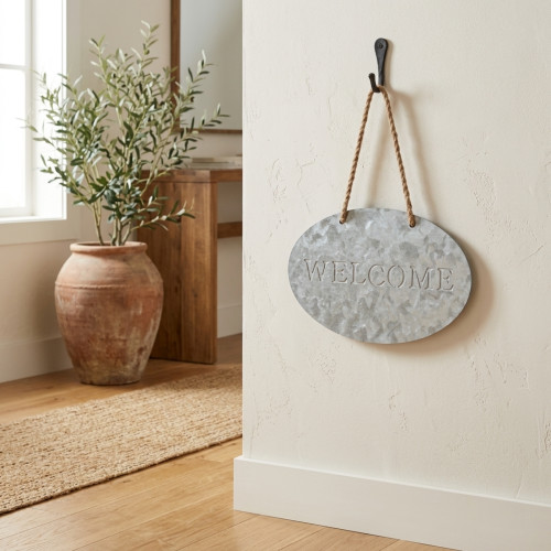 7.75" Gray and Beige Garden Style Hanging "Welcome" Sign - IMAGE 1