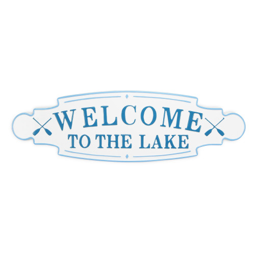36" White and Blue Welcome to the Lake Lacquered Finish Wall Sign - IMAGE 1