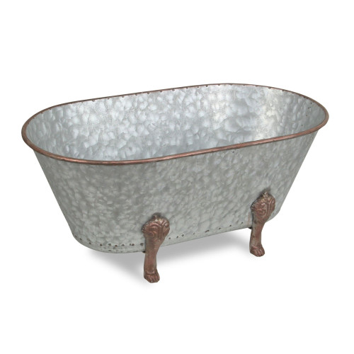 7.75" Silver and Brown Galvanized Bathtub Tabletop Decoration - IMAGE 1