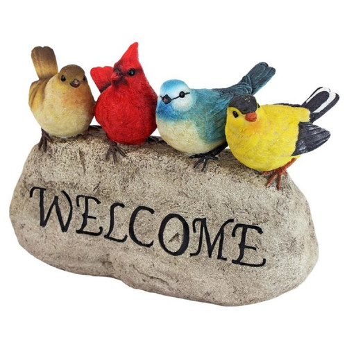 12" Birdy with "Welcome" Sign Large Outdoor Garden Statue - IMAGE 1