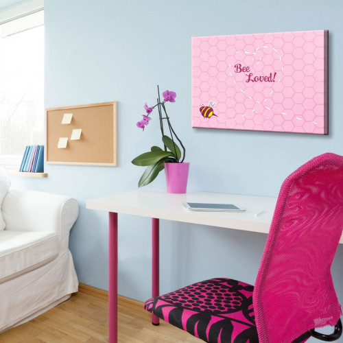 Bee Loved Canvas Wall Art - 12" x 16" - Pink and White - IMAGE 1
