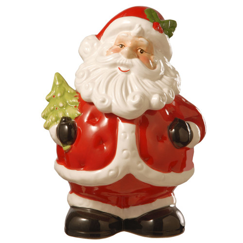 10" White and Red Santa Claus Cookie Jar Christmas Decor - IMAGE 1