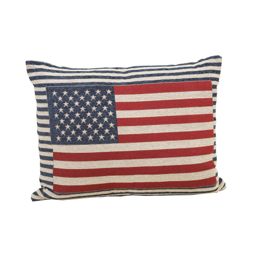 24" Blue and Red Patriotic Flag Rectangular Outdoor Throw Pillow - IMAGE 1