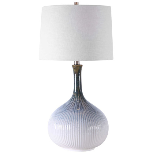Fluted Ceramic Base Table Lamp with White Drum Shade - 28" - Multicolored - IMAGE 1