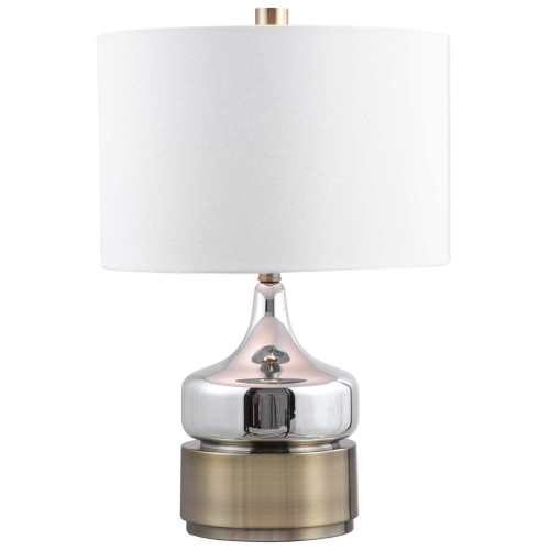 Glass Base Table Lamp with White Drum Shade - 23" - Chrome - IMAGE 1