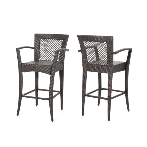 Set of 2 Brown Contemporary Outdoor Wicker Bar Stools 45.75" - IMAGE 1