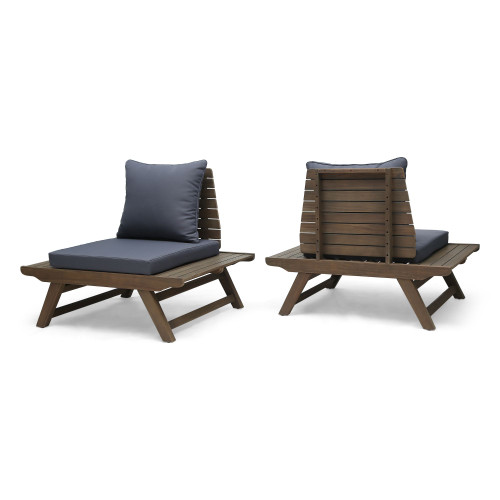 Set of 2 Gray Traditional Wide Seat Outdoor Patio Club Chairs 37" - IMAGE 1
