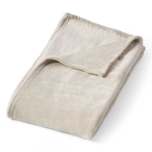 Beige Contemporary Solid Flannel Throw Blanket 50" x 60" - IMAGE 1