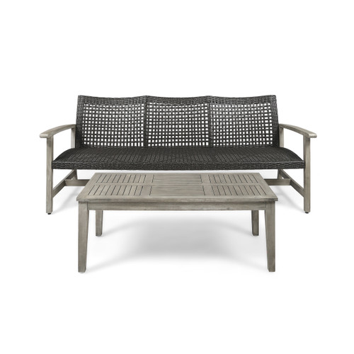 2pc Black and Pale Gray Outdoor Patio Sofa and Coffee Table Set 75.5" - IMAGE 1
