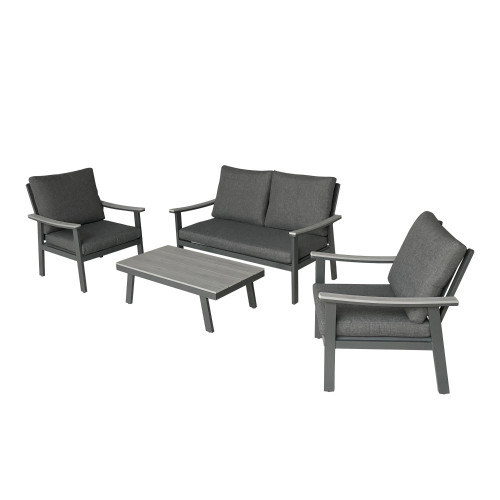 4pc Slate Gray Contemporary Outdoor Patio Chat Set with Cushions 53.5" - IMAGE 1