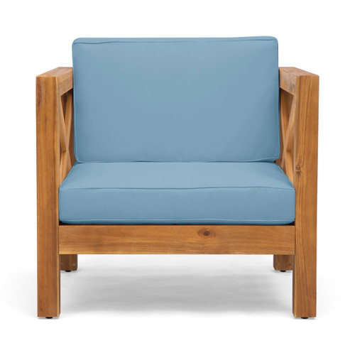 30.25" Acacia Wood Outdoor Patio Club Chair - Blue Cushions - IMAGE 1