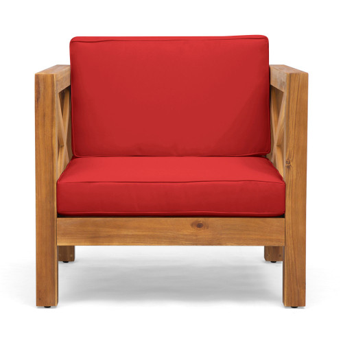 30.25" Red and Brown Classical Outdoor Patio Club Chair with Cross Back Frame - IMAGE 1