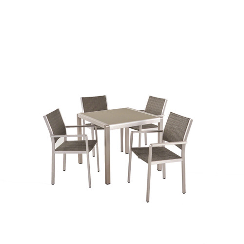 5-Piece Silver and Gray Finish Square Tempered Glass Outdoor Furniture Patio Dining Set - IMAGE 1