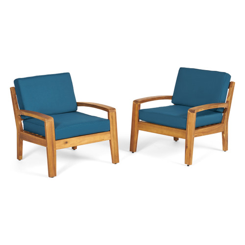 Set of 2 Brown and Teal Blue Hand Crafted Outdoor Patio Club Chairs 31" - IMAGE 1