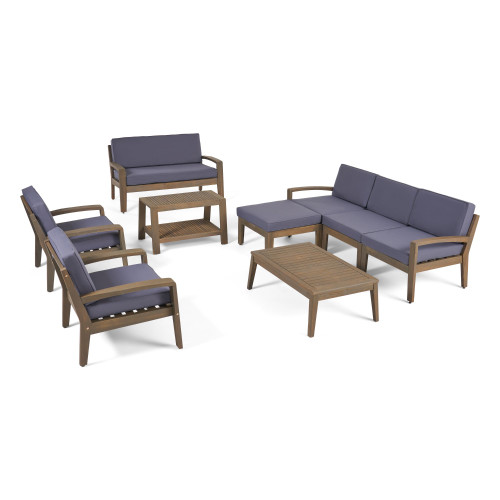 9-Piece Gray Contemporary Outdoor Furniture Patio Conversation Set - Dark Gray Cushions - IMAGE 1