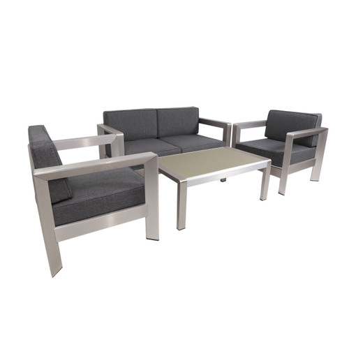 4pc Gray and Silver Contemporary Outdoor Chat Set with Cushions 55.25" - IMAGE 1