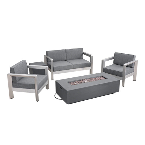 5pc Fossil Gray and Silver Contemporary Outdoor Patio Fire Pit Set 56" - IMAGE 1