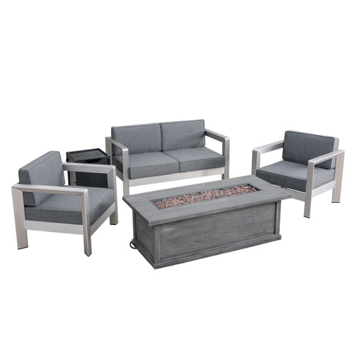 5pc Silver and Lava Gray Contemporary Outdoor Patio Fire Pit Set 56" - IMAGE 1