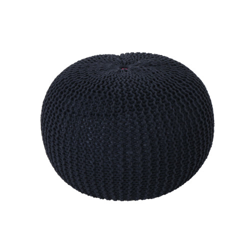 19.75" Blue Contemporary Hand Knitted Pouf Ottoman - IMAGE 1