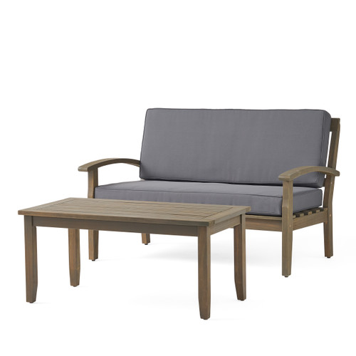 2pc Gray and Brown Contemporary Outdoor Chat Set with Cushions - IMAGE 1