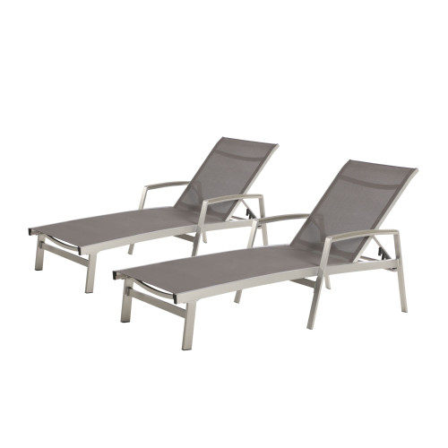 Set of 2 Gray and Silver Mesh Outdoor Furniture Patio Chaise Lounges 77.25" - IMAGE 1