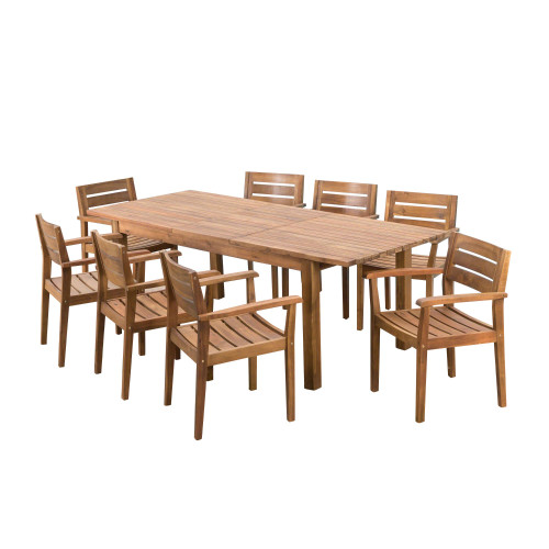 9-Piece Rustic Brown Wood Finish Outdoor Furniture Patio Dining Set - IMAGE 1