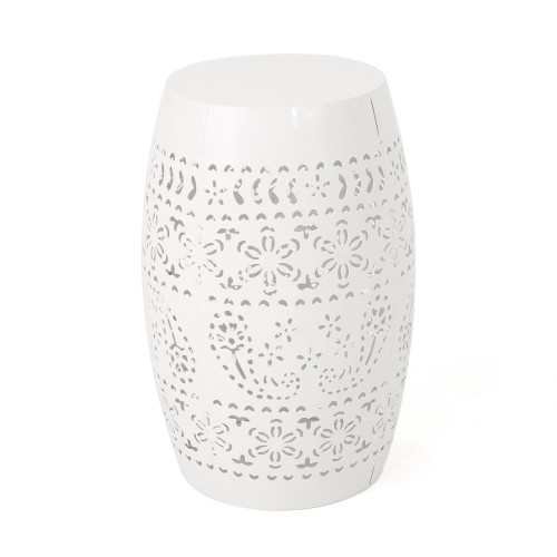 18" White Lace Cut Outdoor Patio Accent Side Table - IMAGE 1