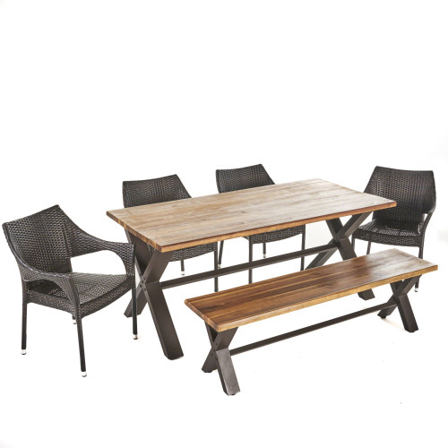 6-Piece Rustic Brown Finish Outdoor Furniture Patio Dining Set - IMAGE 1