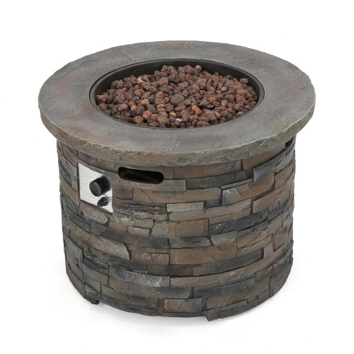 34.5" Brown and Gray Round Outdoor Patio Fire Pit - IMAGE 1