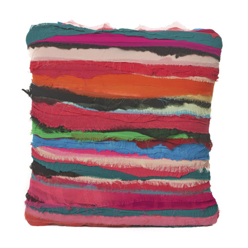 17" Red and Pink Contemporary Striped Square Throw Pillow - IMAGE 1