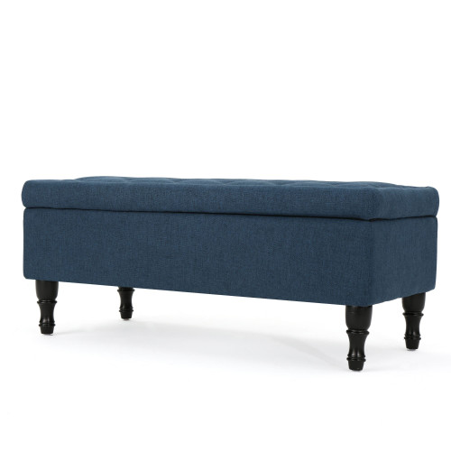 40.75" Navy Blue and Brown Contemporary Upholstered Rectangular Storage Ottoman - IMAGE 1