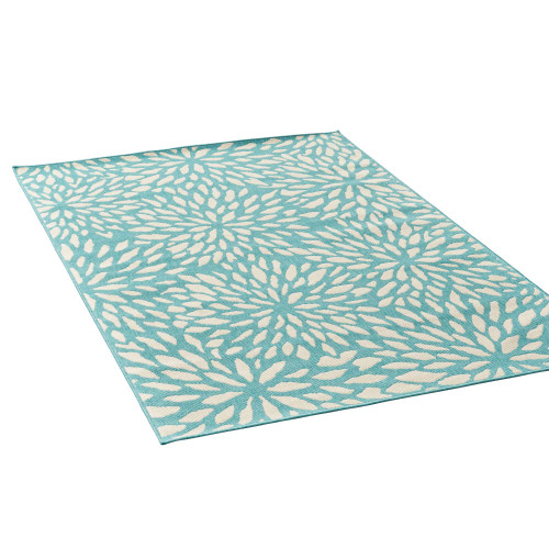 5.25' x 7.5' Blue and White Floral Rectangular Outdoor Area Throw Rug - IMAGE 1