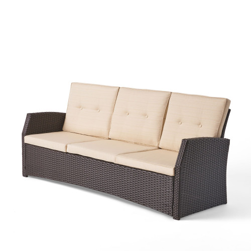 75" Chocolate Brown and Beige Contemporary Outdoor Patio Sofa with Cushions - IMAGE 1