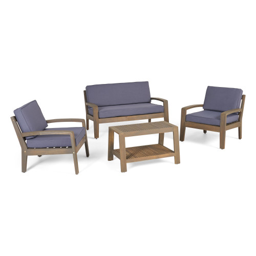 4-Piece Gray Finish Contemporary Outdoor Furniture Patio Chat Set with Cushions - IMAGE 1