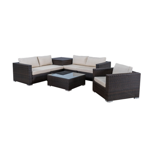 7pc Brown and Beige Contemporary Sectional Sofa Set with Storage Box 33.25" - IMAGE 1